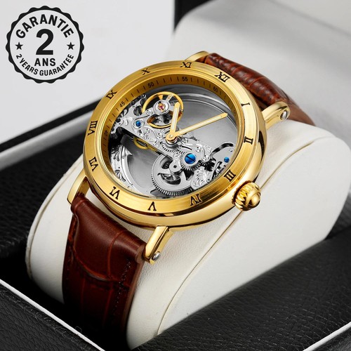 Montre homme squelette - squelette, cuir