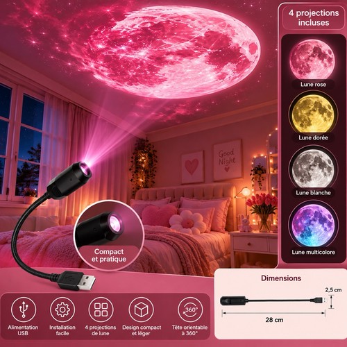 Mini projecteur lune rose - mini,