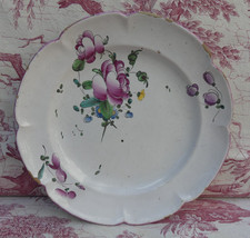 Fine earthenware plate XVIII Strasbourg Aprey small fire decor flowers 24cm dia