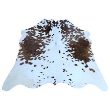 Véritable Vache Tapis Petit Marron Foncé Blanc Peau de Noir Et