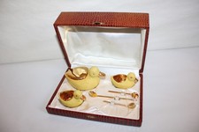 Limoge porcelain salt shakers and mustard box, chick, vintage