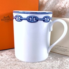 Hermes Paris Porcelain Mug Cup Chaine d'Ancre Blue Porcelain Tableware with Box