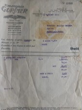 facture Garage GURTNER Automobile Motocycle Aviation / Boivin Sivry /meuse 1933