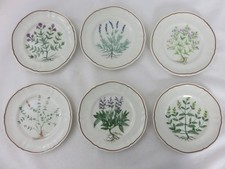 Set of 6 Longchamp Canape/Dessert Plates French Herbs Botanicals 6.25"