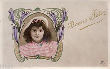 BJ500 Vintage Photo Card RPPC Child Sailor Costume Colorful Party Frame