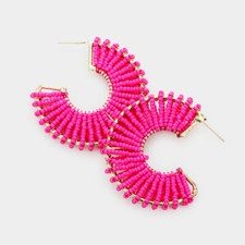 Stylish Women's Faceted Seed Bead Open Hoop Earrings