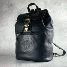 Vintage Gianni Versace Medusa Embossed Leather Backpack Black Italy Made Auth