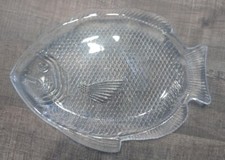 Set Of 6 Stackable Glass Textured Fish Plates USA Ovenproof 11 x 8” Sushi Anyone