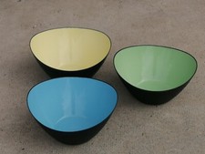 Lot 3 coupes saladiers design krenit ? Krenchel? Tôle émaillé