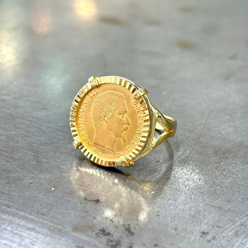 Bague pièce jaune 750 - -,