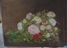 tableau ancien  fleurs  XIX°