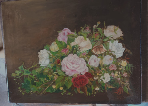 Tableau ancien fleurs - , xix°