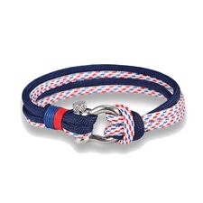 Clj Charles Le Jeune. Bracelet. fermoir manille lyre, Synthétique. marine rouge 