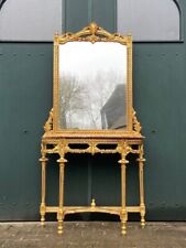 Console with Mirror Set French Louis XVI Gold Pink Marble Beech Vintage