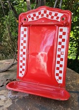 Antique Kitchen Utensil Holder Enameled Sheet Red Checkered White Lustucru XXE