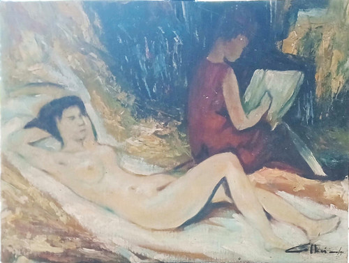 Modèle allongée huile sur - modèle,