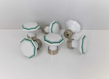 Lot 6 antique porcelain furniture button, octagonal, nickel brass, handle, door