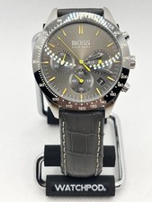 Preloved Gunmetal HUGO BOSS IKON 1513177 Chrono Leather Strap Watch 19.5cm fit