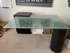 Contemporary/Industrial Shattered Glass Executive Desk w/Drawers - Free Shipping