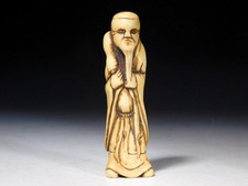 Ancienne sculpture sur bois design Sennin Wizeman Netsuke Edo original inro...