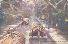 CEYLON Negombo canal and Padda boats 1910s PC