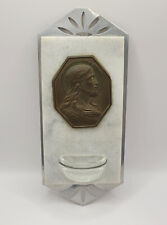 Glass benitier, Jesus Christ plate, brass and marble, signed T.Parvillers