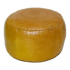 Pouf Marocain En Cuir Coussin De Sol Fait Main Vente Jaune