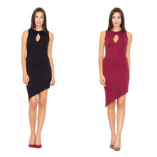 Robe Sexy femme de Soirée Asymétrique - FIGL M486 - Noire Bordeaux 36/38 40/42