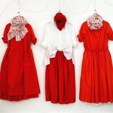 MANUELLE GUIBAL red Poplin pop over dress with drawstring waist S