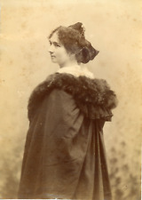 France, fashion, woman with fur coat, ca.1880, vintage albumen print vintage 