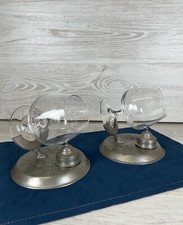  2 cognac glasses on tin stand with candle heating flat French art