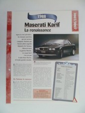 CARTE FICHE AUTO MASERATI KARIF 1988 (273-274) 