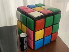 1980 Pouf Avec Coffre Rubik’s Cube Repose Pieds Siège Vintage Design Multicolore