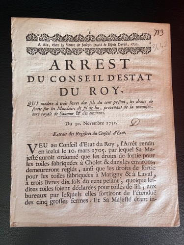Arret conseil etat 1751 - conseil, d'etat