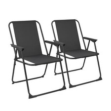 De jardin en métal Fauteuil pliant à faible Camping Plage Chaise Noir x2