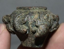 1.9'' Old Chinese Dynasty Bronze Kylin Dragon Loong Beast Pattern Crock Pot Jar