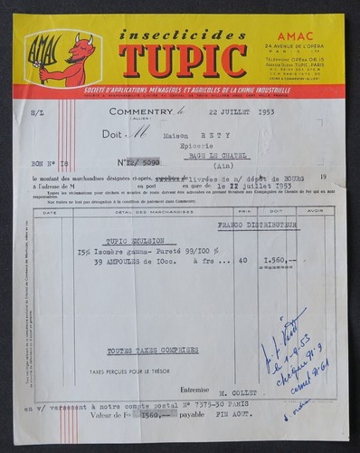 Facture commentry 1953 - facture,