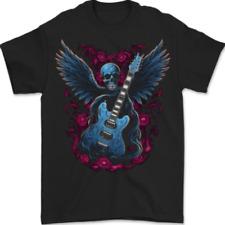 T-Shirt Homme Skull De Guitare Heavy Metal Rock Musique Band Wings 100% Coton