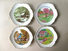 4 assiettes à dessert ou entrée, en faïence polychrome, thème les 4 saisons