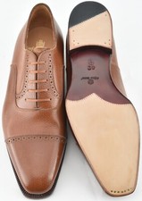 NEW | STEFAMO BEMER 9.5D US / 42.5 TAN HATCHED GRAIN OXFORDS SHOES