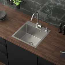 Évier 450x450 mm avec 2 trous et trop plein+vidage lavabo de cuisine à encastrer