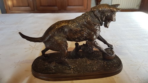 Bronze chien jouant la - bronze, "chien