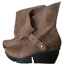 Trippen German Lap Brown Nubuck Leather Foldover Booties Size 37
