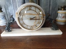 Horloge  de  cheminée biches marbre  laiton et bronzes régules  signés