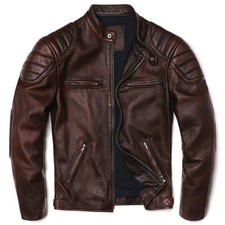 Marron Veste En Cuir Véritable Peau De Vache Naturelle Moto Biker Manteau Mince 