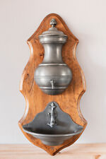 Antique Tin Mural Fountain on its Wooden Base