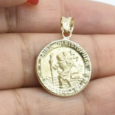 Pendentif Médaillon Texturé Saint Christophe Protégez Nous En Or Jaune 10K