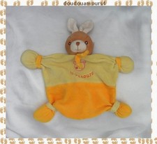 Doudou Peluche Plat Lapin Beige Jaune Orange Nounours
