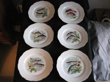 Stunning 6 Berry Porcelain Fish Decor Plates Very High Quality