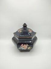 Ceramic candy jar, hexagonal jar, lacquered paint, floral pattern